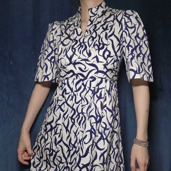 Vintage 60s navy blue and white empire waist babydoll maxi column dress - Picture 15 of 15